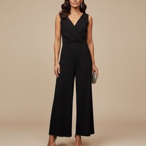 41 HAWTHORN Black Sleeveless V-Neck Crossover Wide Leg Jumpsuit M NEW